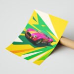 Pembe Klasik Roadster Pop Art Duvar Tablosu, Oto Severlere Özel Hediye