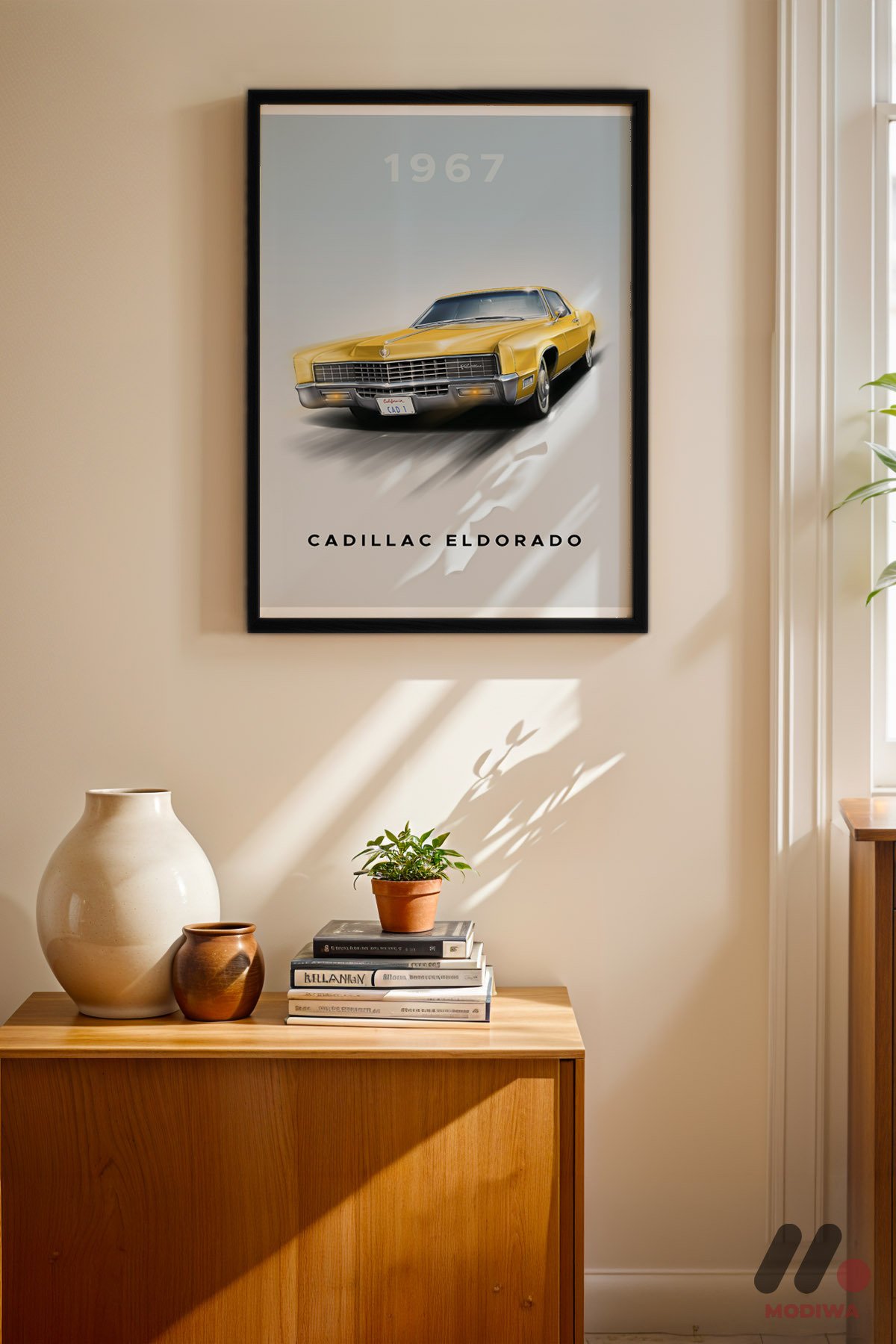 Cadillac Eldorado 1967 Klasik Araba siyah çerçeveli duvar tablosu, konsol üstündeki duvarda