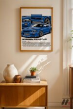 Nissan Skyline R34 GT-R Mavi JDM Poster Duvar Tablosu, Oto Severlere Özel Hediye - Görsel 4