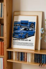 Nissan Skyline R34 GT-R Mavi JDM Poster Duvar Tablosu, Oto Severlere Özel Hediye - Görsel 5
