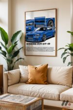 Nissan Skyline R34 GT-R Mavi JDM Poster Duvar Tablosu, Oto Severlere Özel Hediye - Görsel 6