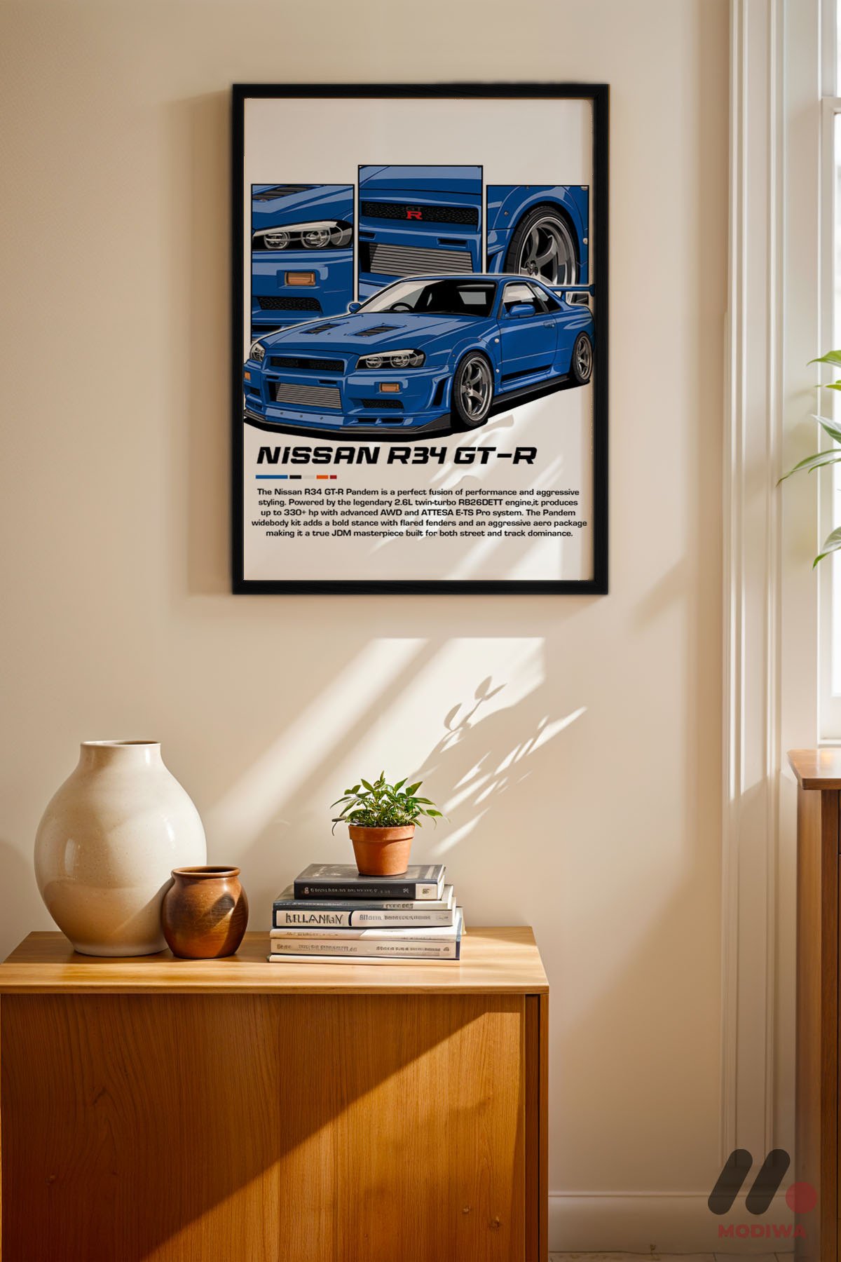 mdw-tbl-0181_ab4-3.jpg Nissan Skyline R34 GT-R Mavi JDM Poster Duvar Tablosu, Oto Severlere Özel Hediye - Görsel 1
