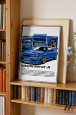Nissan Skyline R34 GT-R Mavi JDM Poster Duvar Tablosu, Oto Severlere Özel Hediye - Görsel 2