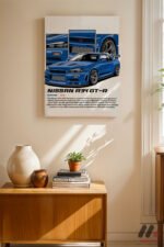 Nissan Skyline R34 GT-R Mavi JDM Poster Duvar Tablosu, Oto Severlere Özel Hediye - Görsel 8