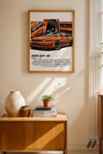Nissan Skyline R34 GT-R Turuncu JDM Poster Duvar Tablosu, Oto Severlere Özel Hediye - Görsel 4