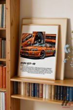 Nissan Skyline R34 GT-R Turuncu JDM Poster Duvar Tablosu, Oto Severlere Özel Hediye - Görsel 5