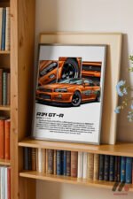 Nissan Skyline R34 GT-R Turuncu JDM Poster Duvar Tablosu, Oto Severlere Özel Hediye - Görsel 2