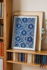 Mavi Çiçek Deseni Duvar Tablosu, Ev Dekorasyonu - Görsel 2