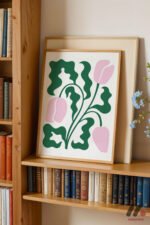 Yeşil Pembe Lale Deseni Duvar Tablosu, Ev Dekorasyonu - Görsel 5