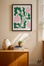 Yeşil Pembe Lale Deseni Duvar Tablosu, Ev Dekorasyonu