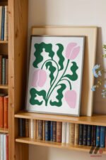 Yeşil Pembe Lale Deseni Duvar Tablosu, Ev Dekorasyonu - Görsel 2