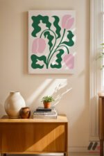 Yeşil Pembe Lale Deseni Duvar Tablosu, Ev Dekorasyonu - Görsel 8