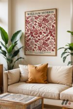 William Morris Kırmızı Desen Duvar Tablosu, Modern Ev Dekorasyonu - Görsel 6