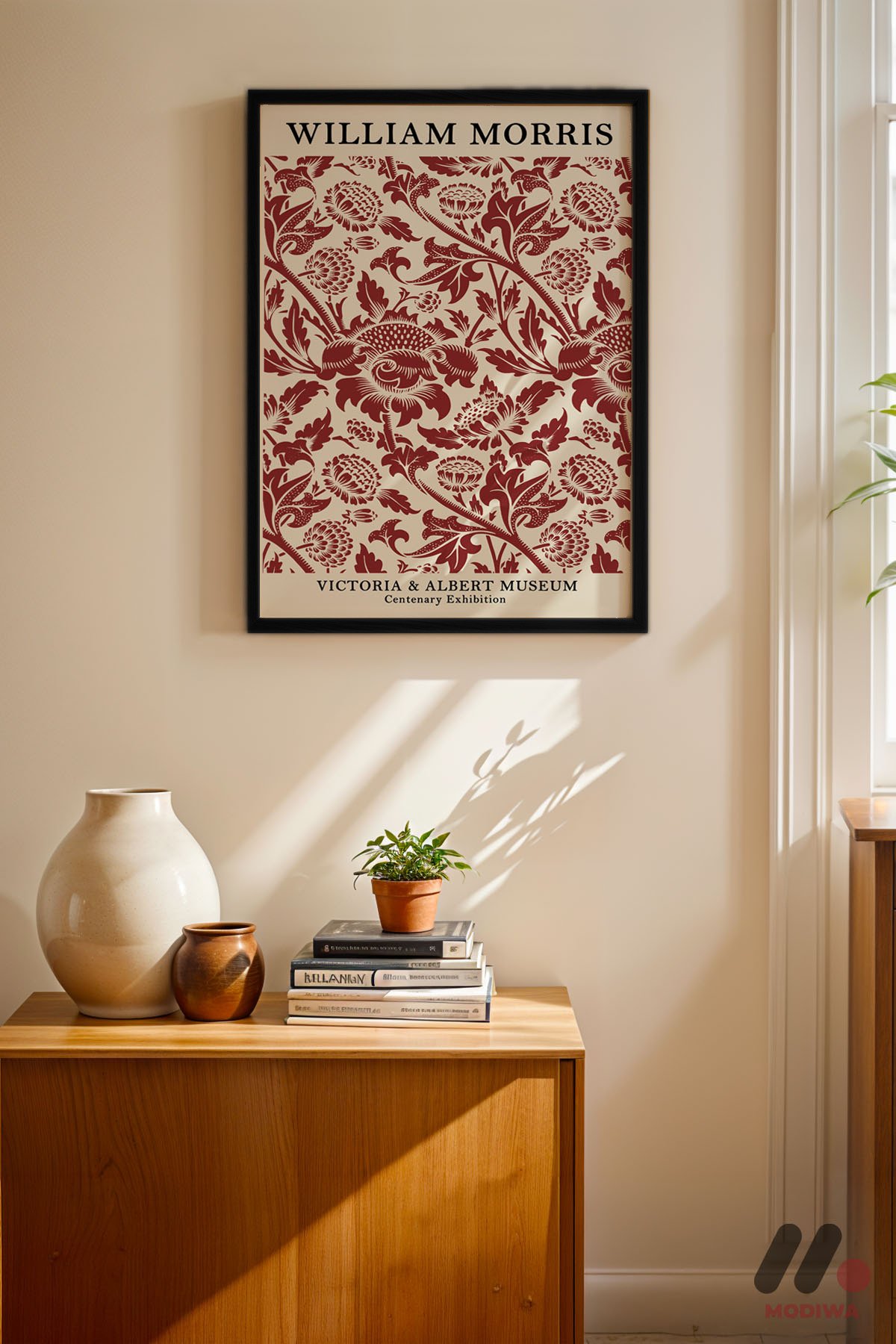 mdw-tbl-0302_ab4-3.jpg William Morris Kırmızı Desen Duvar Tablosu, Modern Ev Dekorasyonu - Görsel 1
