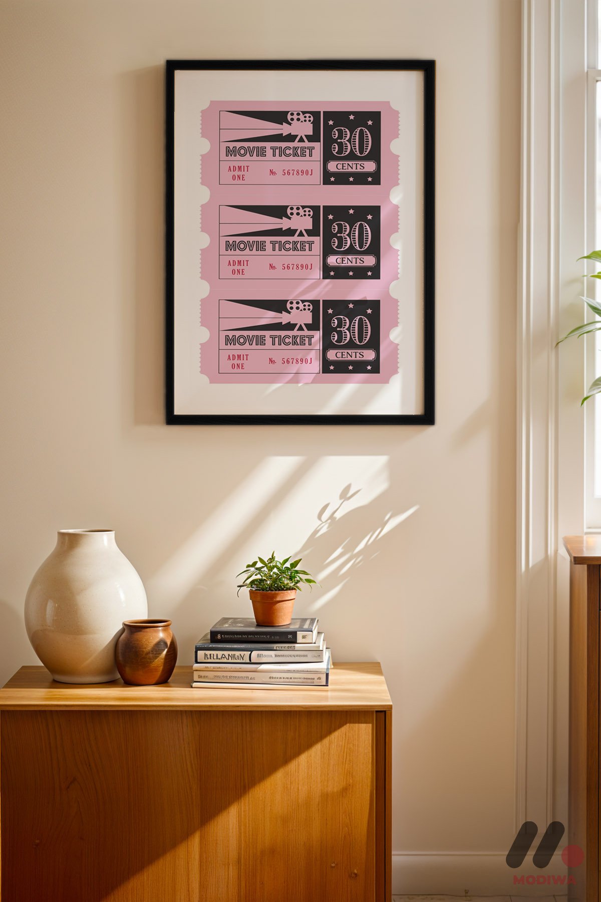 mdw-tbl-0335_ab4-3.jpg Pembe Sinema Bileti Duvar Tablosu, Modern Ev Dekorasyonu - Görsel 1