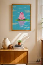 Pembe Kurbağa Nilüfer Duvar Tablosu, Modern Ev Dekorasyonu - Görsel 4