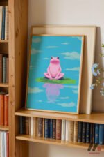 Pembe Kurbağa Nilüfer Duvar Tablosu, Modern Ev Dekorasyonu - Görsel 5