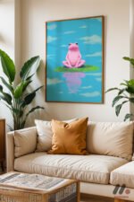 Pembe Kurbağa Nilüfer Duvar Tablosu, Modern Ev Dekorasyonu - Görsel 6