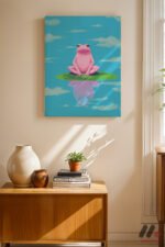Pembe Kurbağa Nilüfer Duvar Tablosu, Modern Ev Dekorasyonu - Görsel 8