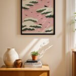 Pembe Bulut ve Kuş Deseni Duvar Tablosu, Modern Ev Dekorasyonu