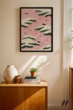 Pembe Bulut ve Kuş Deseni Duvar Tablosu, Modern Ev Dekorasyonu