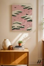 Pembe Bulut ve Kuş Deseni Duvar Tablosu, Modern Ev Dekorasyonu - Görsel 8