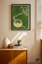 Yeşil Botanik Japon Poster siyah çerçeveli duvar tablosu, konsol üstündeki duvarda