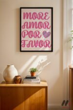 More Amor Por Favor Pembe Duvar Tablosu, Modern Ev Dekorasyonu