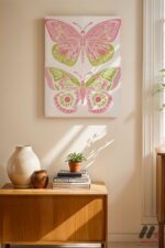 Pembe Kelebek Deseni Duvar Tablosu, Modern Ev Dekorasyonu - Görsel 8