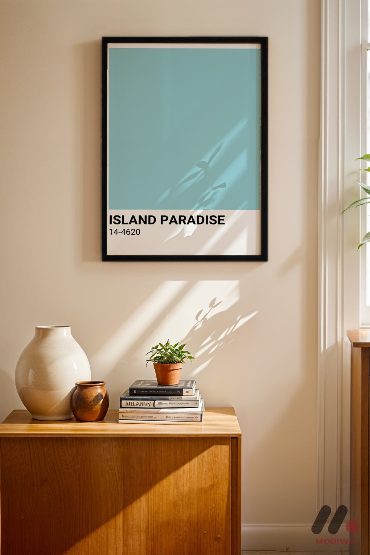 Island Paradise Renk Kartı siyah çerçeveli duvar tablosu, konsol üstündeki duvarda