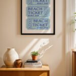 Beach Ticket Retro Poster Duvar Tablosu, Huzurlu Ev Dekorasyonu