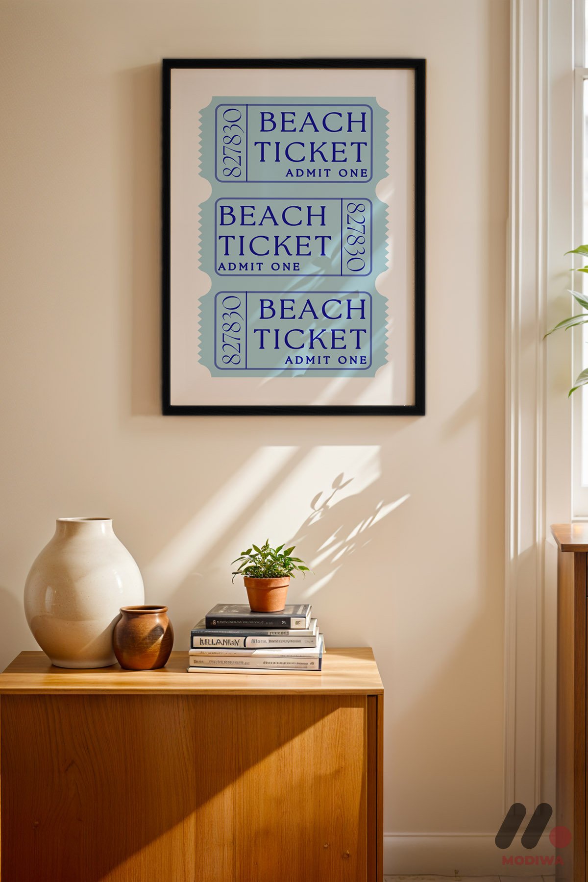 mdw-tbl-0375_ab4-3.jpg Beach Ticket Retro Poster Duvar Tablosu, Huzurlu Ev Dekorasyonu - Görsel 1