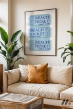 Beach Ticket Retro Poster Duvar Tablosu, Huzurlu Ev Dekorasyonu - Görsel 3