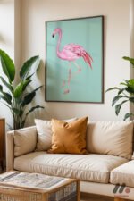 Flamingo İllüstrasyonu Duvar Tablosu, Hayvan Severlere Hediye - Görsel 6