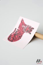 Pembe Kaplan İllüstrasyonu Duvar Tablosu, Hayvan Severlere Hediye - Görsel 7