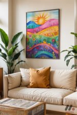 Renkli Tepeler ve Güneş Duvar Tablosu, Hayvan Severlere Hediye - Görsel 3