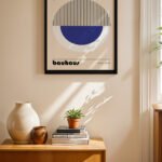 Bauhaus Mavi Yarım Daire Afişi Duvar Tablosu, Modern Ev Dekorasyonu