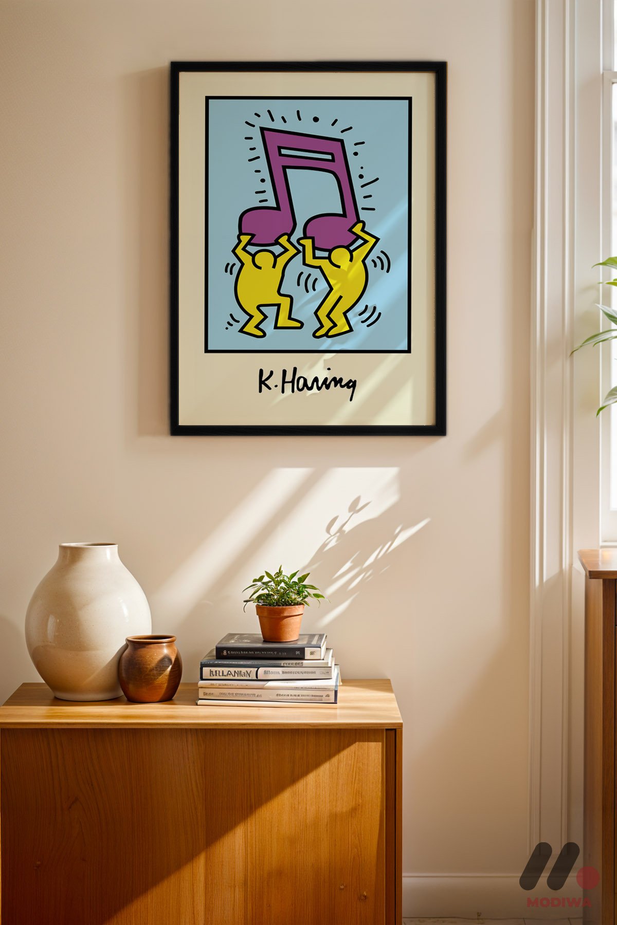 Müzik Notası Dans Pop Art siyah çerçeveli duvar tablosu, konsol üstündeki duvarda