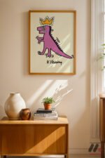 Taçlı Dinozor Pop Art Duvar Tablosu, Renkli Ev Dekorasyonu - Görsel 4
