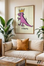 Taçlı Dinozor Pop Art Duvar Tablosu, Renkli Ev Dekorasyonu - Görsel 6