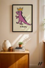 Taçlı Dinozor Pop Art Duvar Tablosu, Renkli Ev Dekorasyonu