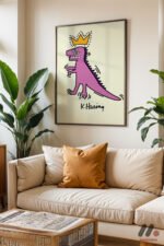 Taçlı Dinozor Pop Art Duvar Tablosu, Renkli Ev Dekorasyonu - Görsel 3