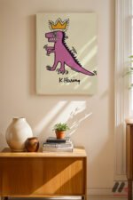 Taçlı Dinozor Pop Art Duvar Tablosu, Renkli Ev Dekorasyonu - Görsel 8