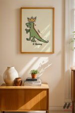 Taçlı Dinozor Yeşil Pop Art Duvar Tablosu, Renkli Ev Dekorasyonu - Görsel 8