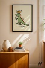 Taçlı Dinozor Yeşil Pop Art Duvar Tablosu, Renkli Ev Dekorasyonu - Görsel 4