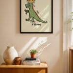 Taçlı Dinozor Yeşil Pop Art Duvar Tablosu, Renkli Ev Dekorasyonu