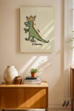 Taçlı Dinozor Yeşil Pop Art Duvar Tablosu, Renkli Ev Dekorasyonu - Görsel 2