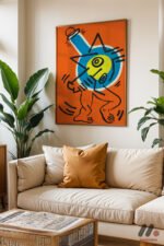 Turuncu Figür Pop Art Duvar Tablosu, Renkli Ev Dekorasyonu - Görsel 6
