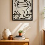 Beyaz Figür Çizgi Pop Art Duvar Tablosu, Renkli Ev Dekorasyonu