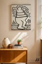 Beyaz Figür Çizgi Pop Art Duvar Tablosu, Renkli Ev Dekorasyonu - Görsel 2